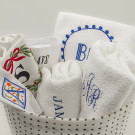 Basket of custom monogrammed towels